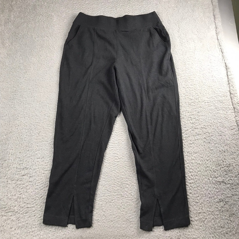 Pact Organic Cotton Airplane Tapered Leg Pants Women L (33x27) Gray Split Hem
